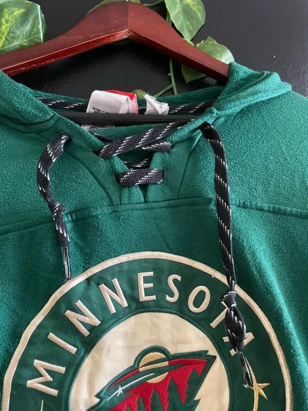 Minnesota Wild Hockey Hoodie Y2K Forest Green Sportswear NHL Lace Up Logo Authen – photo 5